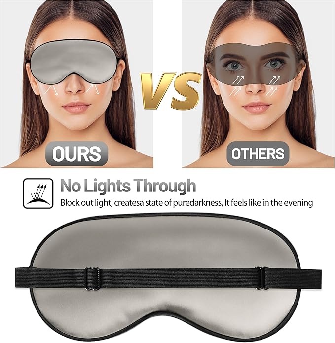 Sleep Mask, Silk Eye Mask for Sleeping with Adjustable Strap, Blindfold Eyeshade for Men & Women, Comfortable & Soft Eye Cover Eyeshade for Night Sleep (Gray)