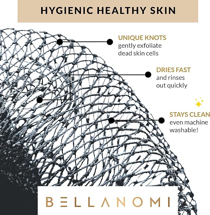 BELLANOMI African Exfoliating Net Sponge, Authentic, Ethically sourced from Nigeria, 45 inches Long, Back Scrubber for Daily use (Slate)