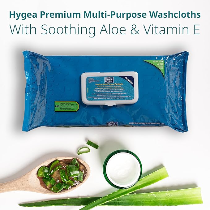PDI Hygea Premium Multi-Purpose Washcloths, Personal Cleansing Body Wipes, Large Wipes 10" x 11.5", 60 Wipes Each, Pack of 6
