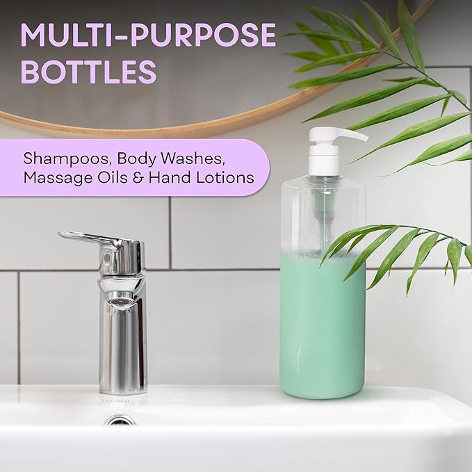 BRIGHTFROM Empty Shampoo Pump Bottles, 32 OZ / 1 Liter, BPA-Free Cylinder Containers, Household & Commercial Use, 2 Pack - Leak Proof