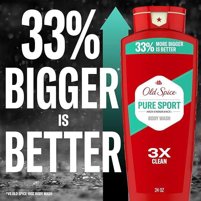Old Spice Refreshing Body Wash for Men, High Endurance, 3X Defense, 24/7 Shower Fresh with Long Lasting Scent, Pure Sport Scent, 24 oz (Pack of 2)