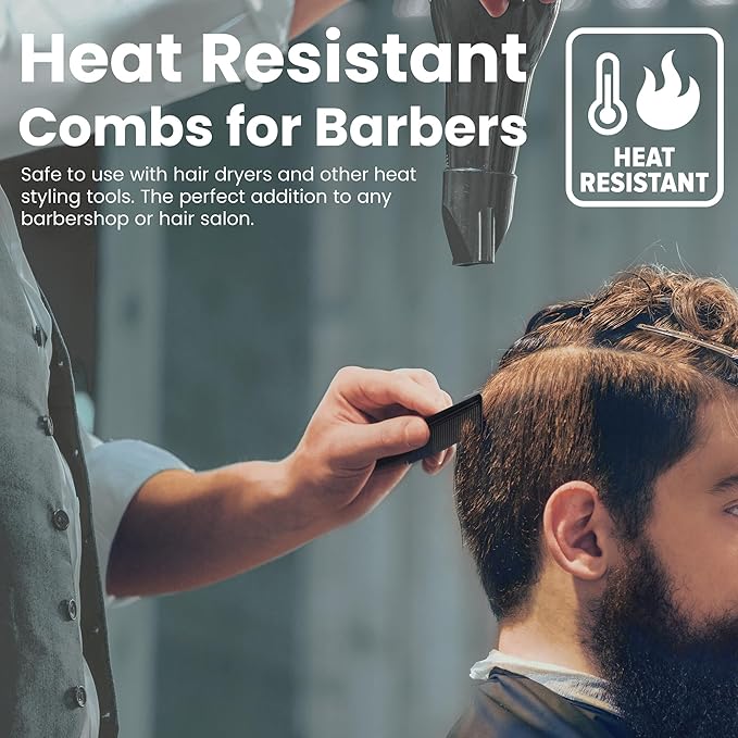 Premium Carbon Fiber Barber Combs - 4 Pack - Heat Resistant Barbers Comb, 7.3 Inch - Ideal for Home and Professional Use, Taper