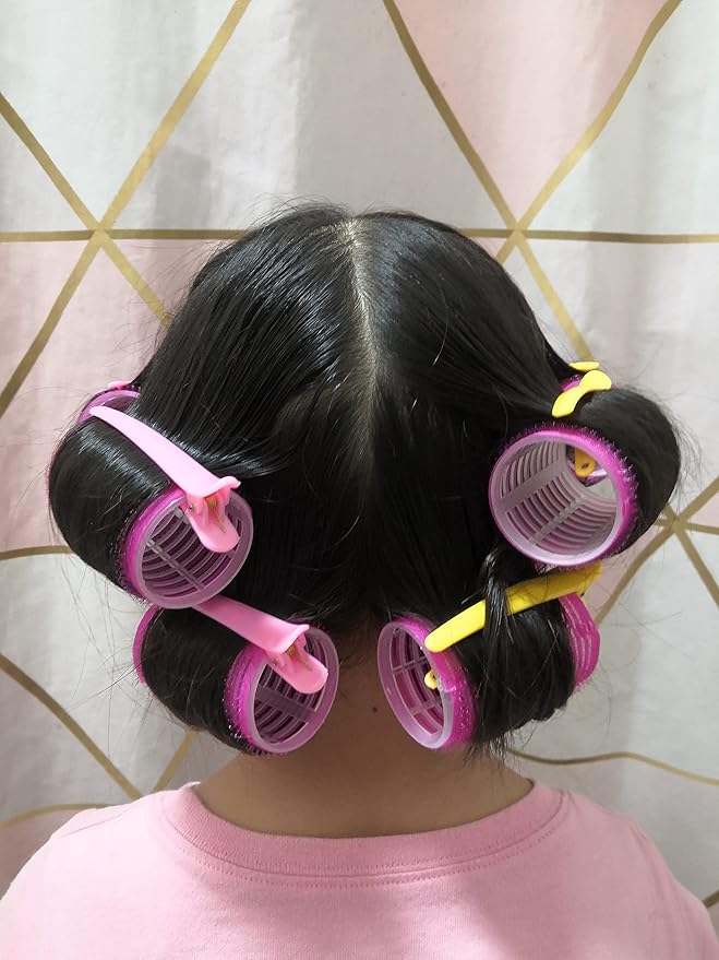 Kamay's Hair Rollers Curlers Rollers With 12 Duckbill Sectioning Clips 1 Comb Used for Hair Styling Self Grip Rollers(40mm Clips Comb Set)