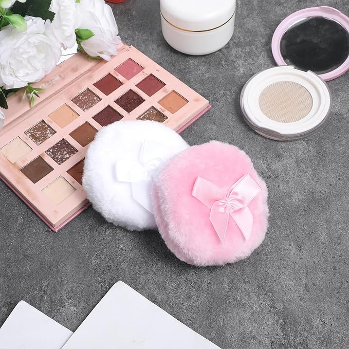 2 PCS Dusting Powder Puff, 3.4 Inch Soft Dusting Puffs Large Fluffy Powder Puff, Washable Reusable, Big Fluffy Puffs for Women Makeup Face Body(White+Pink)
