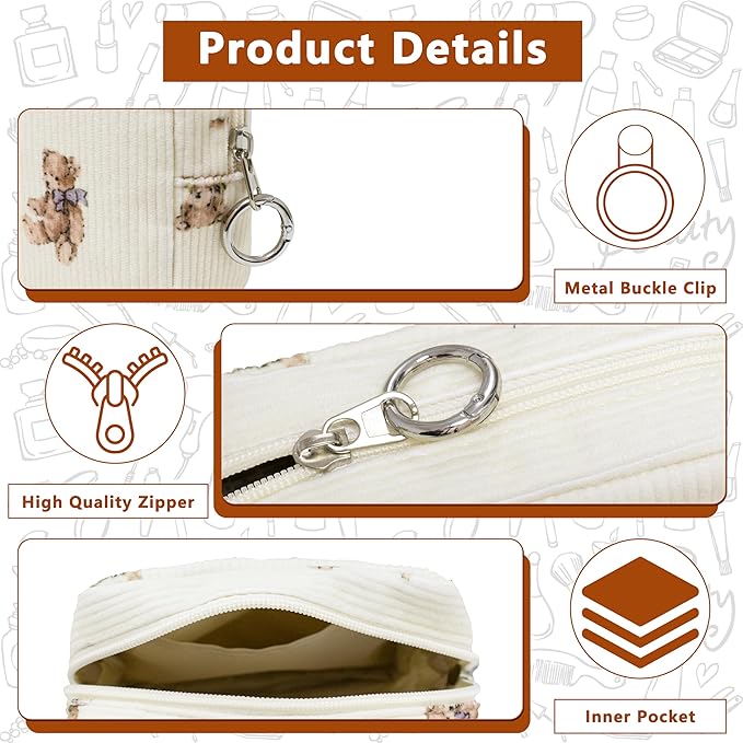 Period Bag for Girls, Corduroy Sanitary Napkin Storage Bag, Period Pouch & Tampon Holder, Feminine Care Organizer（Cute Bear）