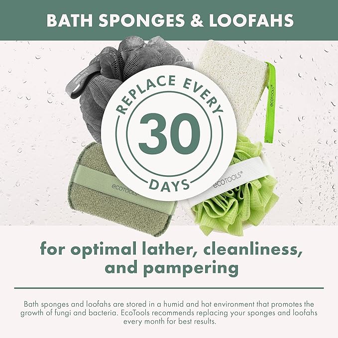 EcoTools Green 2-in-1 EcoPouf, Dual-Sided Shower Loofah Exfoliates & Cleanses Skin, Made of Recycled Netting, Removes Dead Skin, Eco-Friendly Bath Accessory, Cruelty-Free, 1 Count (60g)