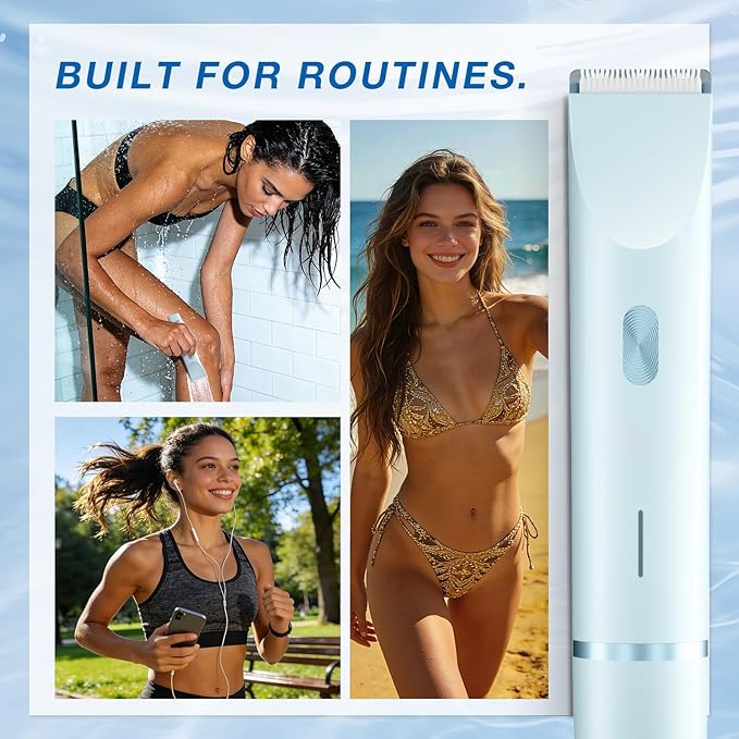 Bikini Trimmer for Women, Dual-Head Electric Body Hair Trimmer for Sensitive Areas, IP67 Waterproof Rinsable, USB-C Rechargeable Groomer for Bikini Line, Underarms, Legs & Face (Cloud Blue)