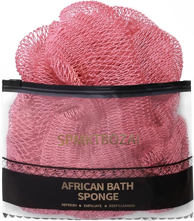 African Net Sponge Authentic, Loofah Exfoliating Body Scrubber Bath Sponge, African Exfoliating Net Sponge Back Scrubber Washcloth for Shower, Body Care Bathing Accessories (Pink)
