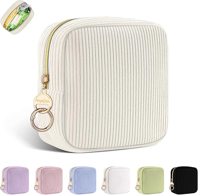 Period Bag for Teen Girls, Corduroy Sanitary Napkin Storage Bag, Menstrual Pad Pouches Tampon Holder for Purse
