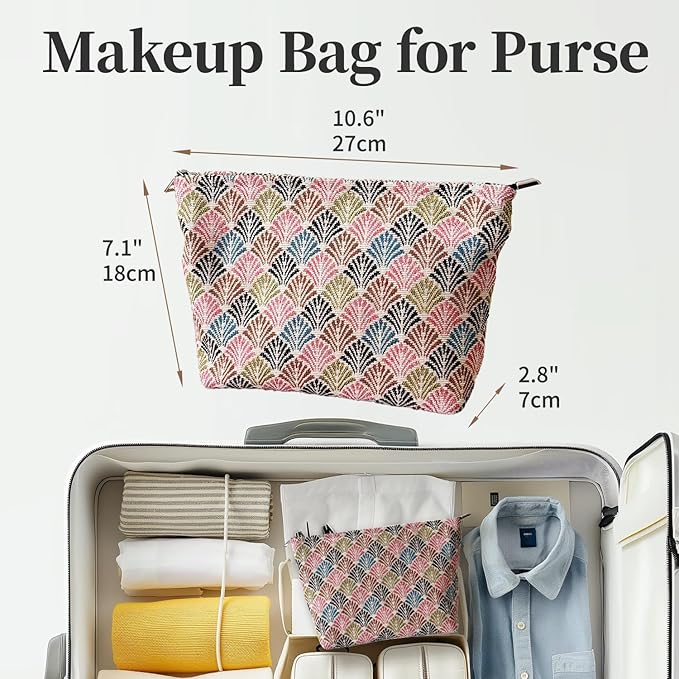 Diamond-Shaped Makeup Bag for Women,Travel Make up Bag with Zipper Lining, Canvas Makeup Pouch for Purse, Cosmetic Pouch for Toiletry, Cosmetic, Sunscreen, Hygiene, Skincare, SPF, Medicine, Sunblock