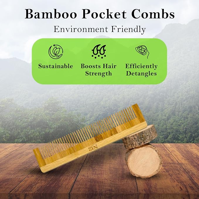5 Bamboo Wood Pocket Beard Comb Set of 5, 100% Natural wooden combs for Beard, Hair, Mustache, Men & Women, Travel-Friendly, Eco-Friendly Grooming Solution