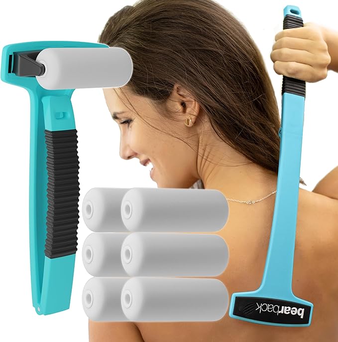 Bearback Lotion Applicator for Back & Body – Premium Long Folding Handle with 6 Rollers – Apply Self-Tanner, Lotion, Medication – American Small Business (Teal)