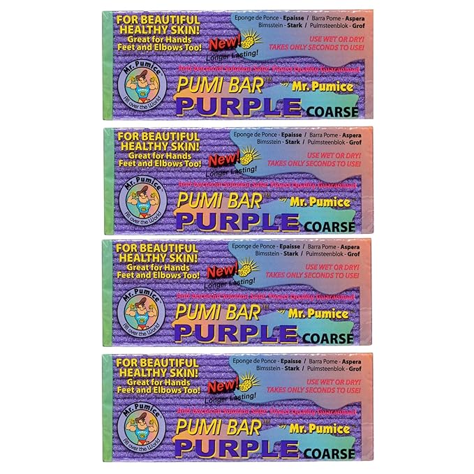Mr. Pumice Purple PUMI Bar - Extra-Coarse, Pumice Stone for Feet Callus Remover, Pedicure Tools for Feet, Foot Scrubber for Dead Skin Remover, Foot Care, 4 Pack