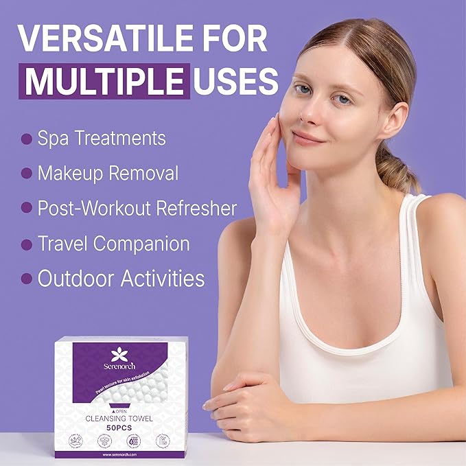 Disposable Face Towels XL 200 Count, Pearl Texture Facial Tissues for Deep Cleansing, Ultra Thick Makeup Remover Dry Wipes, Lint Free Cotton Tissue for Sensitive Skin