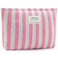 ZLFSRQ Striped Makeup Bag Large Canvas Travel Makeup Bag for Women Cosmetic Pouch Cute Pink Striped Make Up Pouch for Purse Y2k Aesthetic Trendy Zippered Toiletry Bags Gift Skincare Storage Organizer
