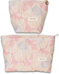 2 PCS Makeup Bag Small Cute Makeup Pouch Floral Cosmetic Bag for Women，Soft Toiletry Bag Pouch for Purse, Stereoscopic Emboss Craft Makeup Bag with Zipper（ Relief Pink Flower）