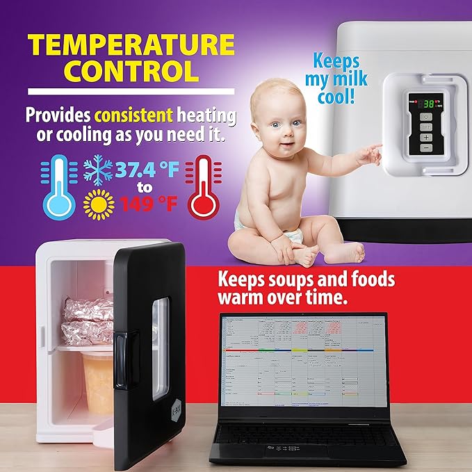 Koozam Mini Portable Compact Fridge and Warmer - For Desk home or travel Keep Your Drinks and Snacks Cosmetics and Skin Care Fresh Anywhere You Go - With Display Controller