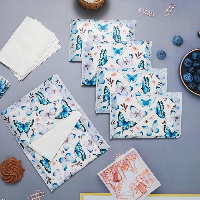 Geyee 50 Packs Tissue Travel Size Facial Paper Napkins Travel Packs Disposable Pocket Tissues for Wedding Guest Traveling School Purse Home Supplies, 500 Sheets 3 Ply(Vintage Butterfly)