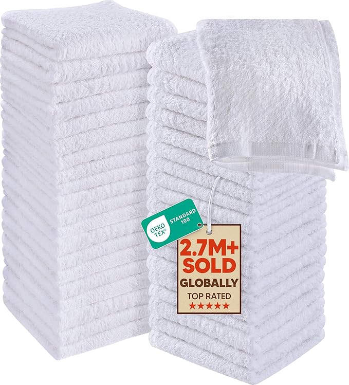 Utopia Towels 60 Pack Cotton Washcloths Set, 100% Ring Spun Cotton, Premium Flannel Face Cloths, Highly Absorbent and Soft Feel Fingertip Towels, White