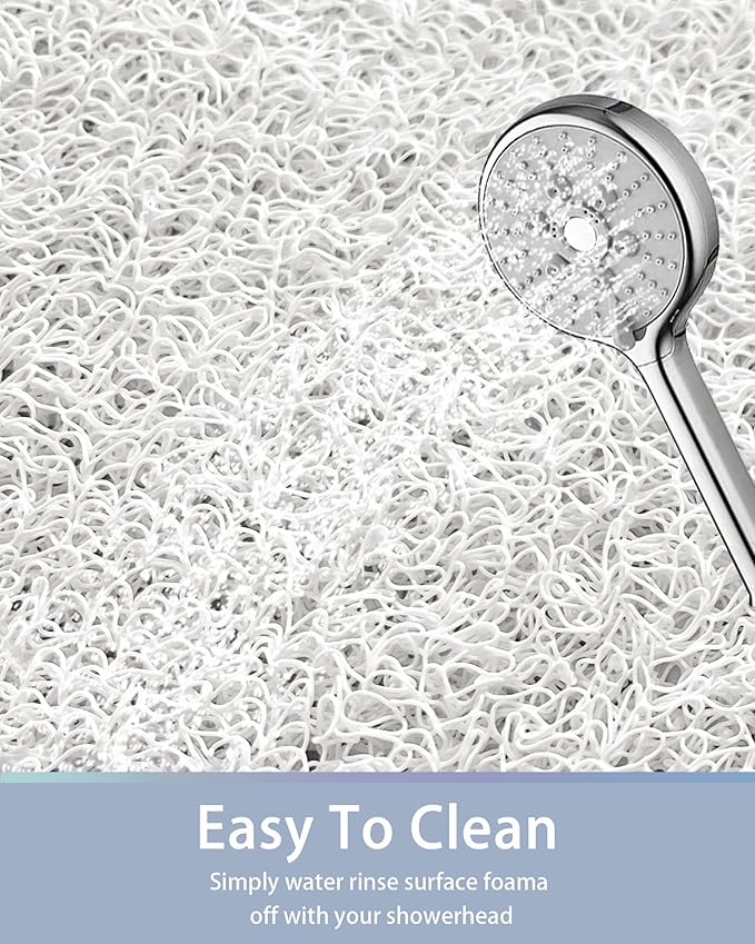 Mecko Non Slip Shower Mats, 16x40 Inch, Anti-Slip Bathtub Mats with Suction Cups for Bathroom, Foot Scrubber Loofah Bath Mats for Shower, Quick Drying Shower Stall Mats for Wet Areas (White)
