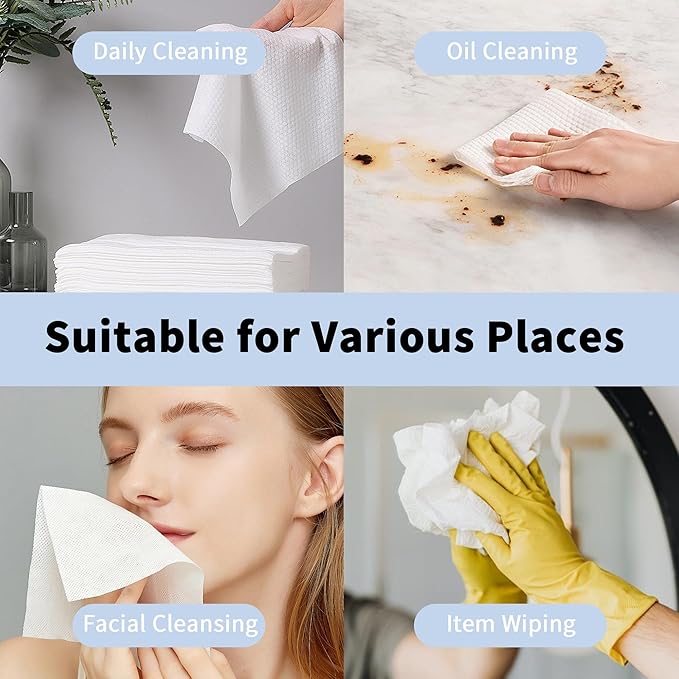 Disposable Face Towels, Ultra Soft Biodegradable Dry Wipes, 50 Count 10x10'' Large Towelettes for Cleansing, Makeup Remover, Skincare, Sensitive Skin, Nursing, Travel