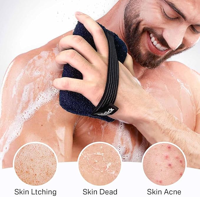 Yiclick Exfoliating Body Scrubber (2 Pack), Body Exfoliator Scrubber, Exfoliating Sponge for Shower Bath, Shower Loofah Luffa Lufa with Handle for Men Women, Dead Skin Exfoliator for Body Scrub