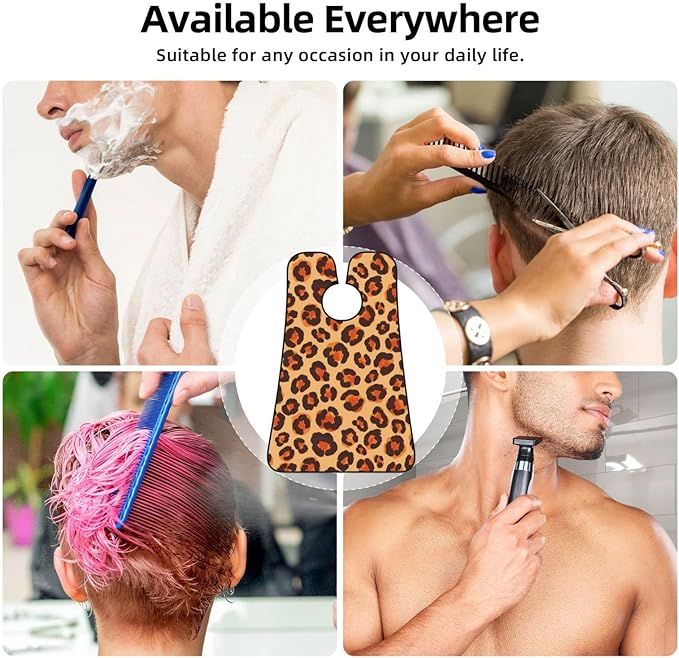 Beard Bib Apron for Men Shaving, Waterproof Non-Stick Hair Catcher with Suction Cups, Grooming Essential for Dad Husband, Animal Cheetah Leopard Print Shave Bib