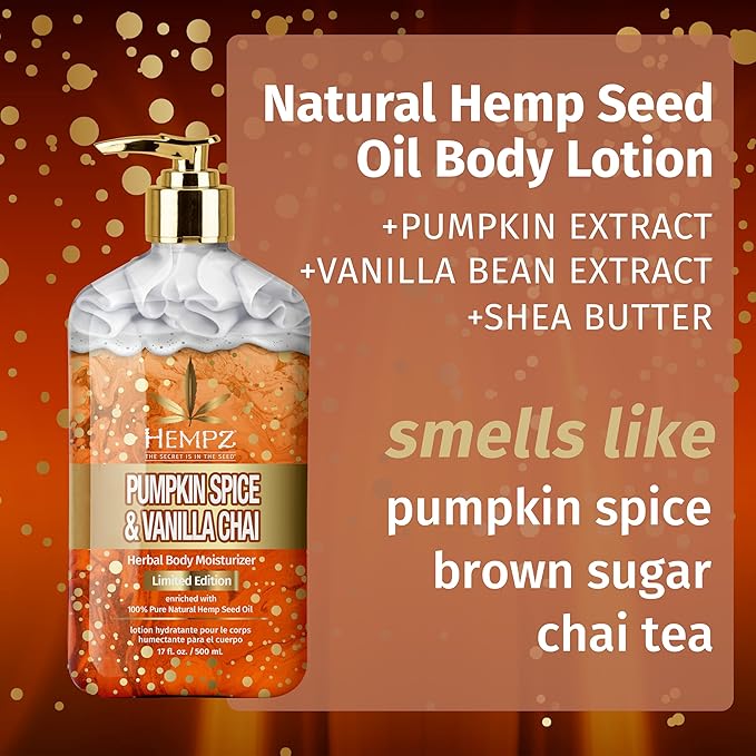 Limited Edition Pumpkin Spice & Vanilla Chai Herbal Moisturizing Body Lotion (17 oz) – Fall Scented for Women or Men with Dry or Sensitive Skin - Hydrating Moisturizer for Daily Radiance