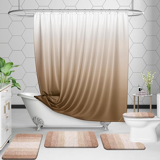 OLANLY Bathroom Rug Set 2 Piece, Soft Absorbent Microfiber Bath Rug Set, Non-Slip, Machine Wash Dry, Plush Shaggy Bath Mats for Bathroom (30"x20"+24"x16", Beige)