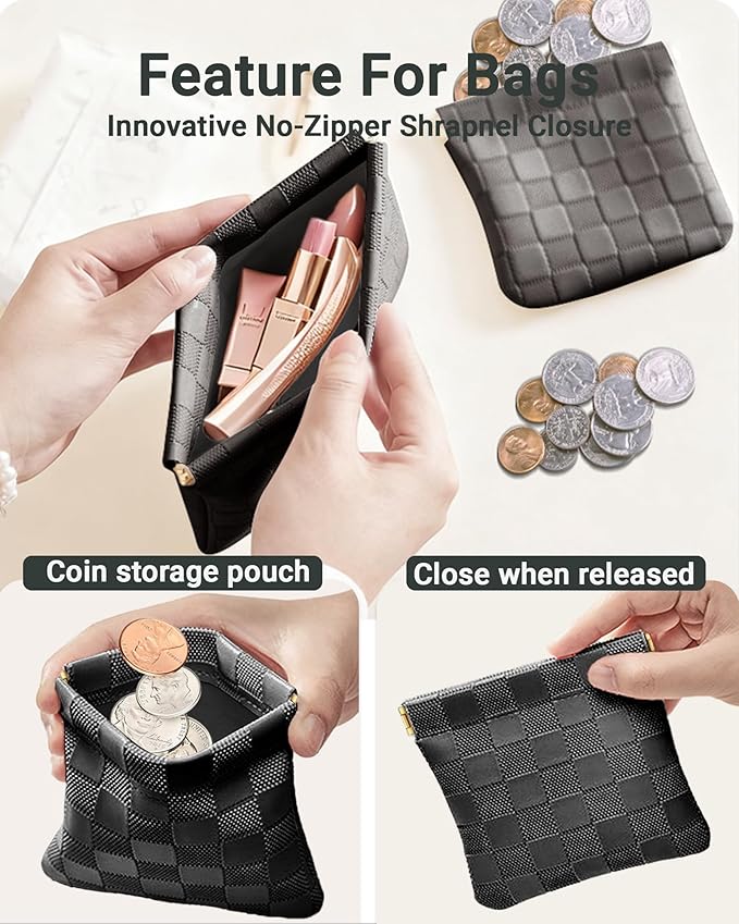 2 PC Small Makeup Bag for Purse, Lipstick Holder & Purse Organizer Pouches, Waterproof Faux Leather Cosmetic Bag, Slim Travel Makeup Pouch for Women Daily & Travel Essentials