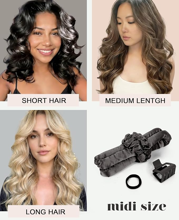 Heatless Curls Overnight Hair Curler to Sleep In Soft Jumbo Hair Rollers for Long Hair Blowout Look No Heat Overnight Curls, Satin Small Flexi Rods for Tight Curl Heatless Curling Rod Set with Clip