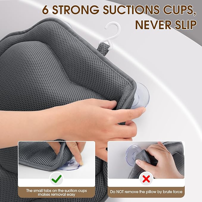 LuxStep Bath Pillow with Breathable Mesh Fabric - Bathtub Pillow for Head, Neck & Shoulder Support- 6 Non-Slip Suction Cups for Secure Fit - Fits Any Bathtub, Bath Accessories Spa Gifts