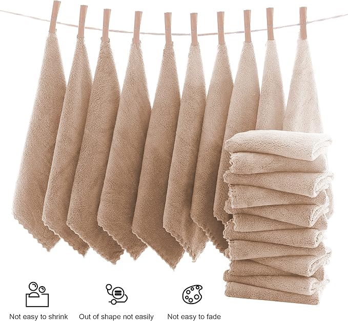 MOONQUEEN Ultra Soft Premium Washcloths Set - 12 x 12 inches - 24 Pack - Quick Drying - Highly Absorbent Coral Velvet Bathroom Wash Clothes - Use as Bath, Spa, Facial, Fingertip Towel (Brown)