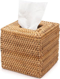 Rattan Tissue Box Cover Square, Wicker Tissue Box Holder, Decorative Woven Facial Tissue Holder for Bathroom, Kitchen, Living Room, Bedroom (Natural)
