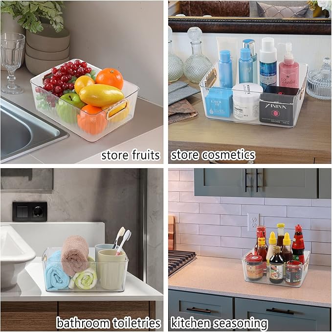 4 Packs Clear Pantry Freezer Organizer Bins, Small Plastic Cosmetics Storage Container Bin
