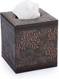 Sumnacon Square Leather Tissue Box Cover - Stylish Cube Tissue Box Holder with Magnetic Bottom, Decorative PU Tissue Box for Vanity Dresser Night Stand Table Countertop Home Office Car, Black Flower
