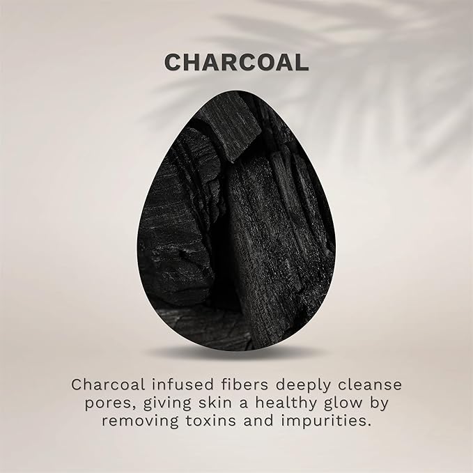 KOL Face Scrubber, Charcoal Infused Exfoliating Facial Cleansing Pads, Disposable Exfoliator Face Sponge for Daily Cleaning and Makeup Removal, 8 Count