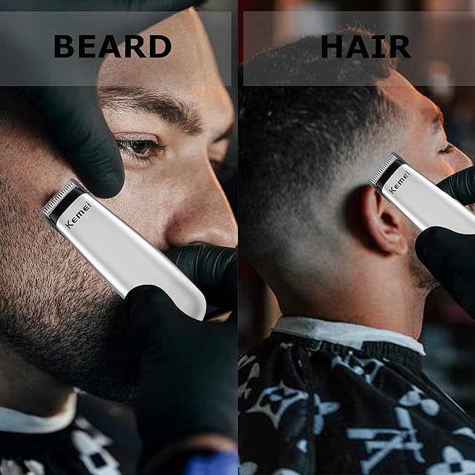 KEMEI Mini Hair Trimmer Compact, Portable Cordless Clipper for Men and Women, Precision Haircut and Shaving Tool Silver, Battery Powered and Travel Friendly