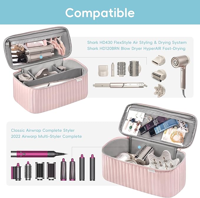 Travel Carrying Case for Hair Dryer Shark Flexstyle Dyson Airwrap Brush Hair Accessories Tools Storage Bag for Revlon Hairdryer Styler Organizer (Pink)