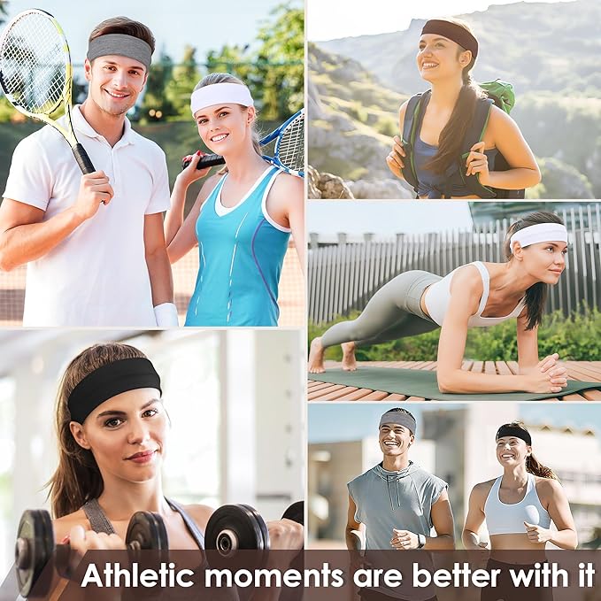 Headbands for Women, 8pcs Stretchy Non Slip Soft Cotton Cloth Hair Bands for Sports, Workout, Yoga and Running