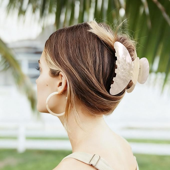 OWIIZI Durable Acetate Hair Clips for Women 4.13" Cute Hair Claw Clips Ponytail Barrette Strong Hold Acrylic Butterfly Jaw Hair Accessories for Girls Long Thick Hair(White)