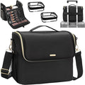 Large Makeup Carrying Train Case, Makeup Bag with 2 Small Bags, Professional Makeup Artist Bag Tattoo Case Travel Makeup Organizer Box with Adjustable Dividers and Shoulder Strap (Black)