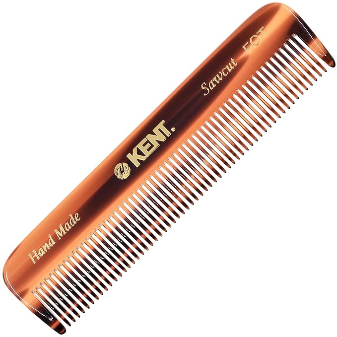 Kent FOT Fine Tooth Handmade Pocket Comb for Men, Women and Kids, Hair Comb Straightener for Everyday Grooming and Styling, Beard and Mustache, Saw Cut, Hand Polished, Made in England