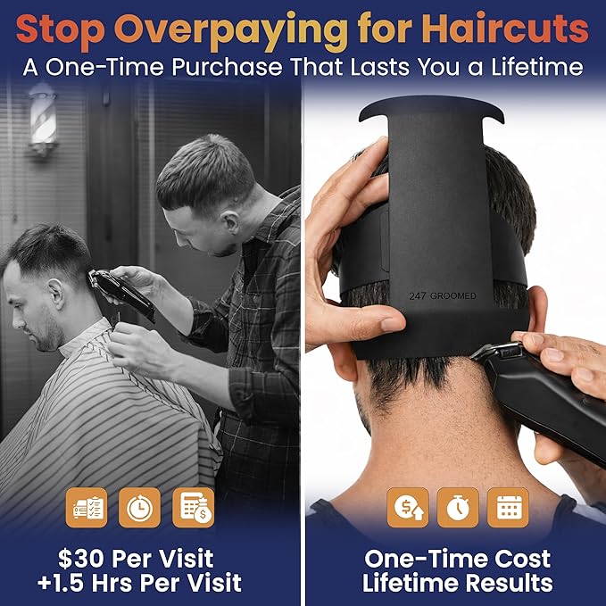 Self Haircut Kit for Men | 2Pcs SelfCut Guide for Men: Neckline Shaving Template & Fade Guide | Adjustable Size Hair Fade Tool & Stable Neck Line Up Tool | Hair Cut for Kids & Seniors