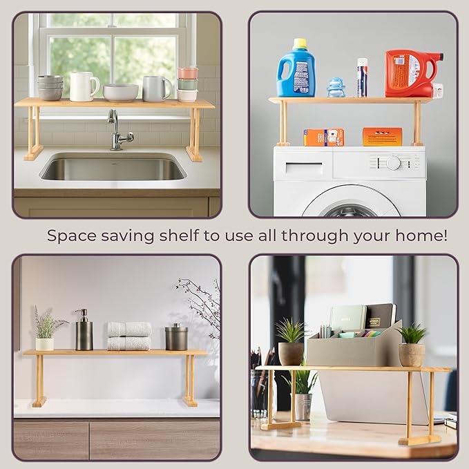 Bamboo Sink Shelf - Countertop Organizer Kitchen, Bathroom, Bedroom, Office - Space-Saving Storage for Soap, Sponges, and Cleaners by Lavish Home