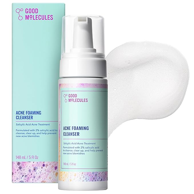 Good Molecules Acne Foaming Cleanser - 2% Salicylic Acid Foam Cleanser - Gentle Acne Face Wash with Alcohol Free Witch Hazel and Aloe - Skin Care for Face