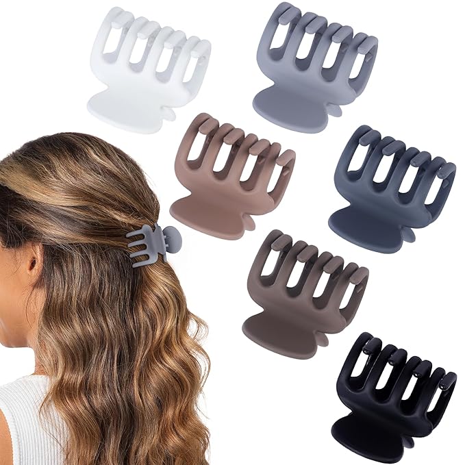 6 Pcs Hair Clips Small Claw Clips for Thin Hair Medium Matte Non-slip Hair Accessories for Women and Girls (Brown Grey)
