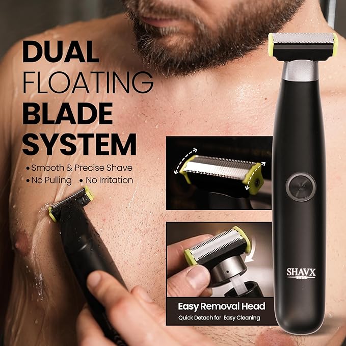 Body Hair Trimmer for Men Electric Shaver for Pubic & Groin Hair Ball Groomer, Beard, Chest, Legs, Sensitive Areas, with Skin-Safe Dual Blades, Waterproof Wet-Dry IPX6 Rechargeable USB-C, 3 Combs