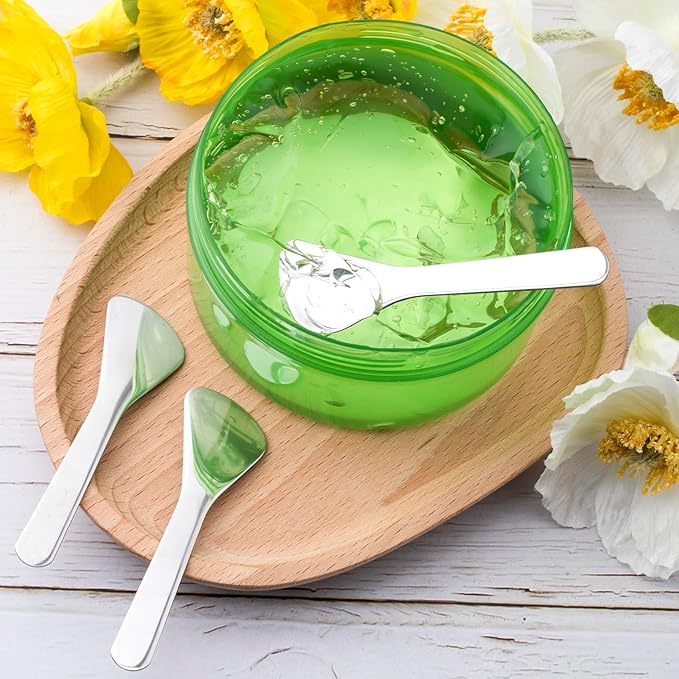 3pcs Mini Stainless Steel Makeup Spatula, Reusable Cosmetic Cream Spatulas Spoon, Skincare Scoop Applicator Facial Massage Beauty Tools for Mixing and Sampling Face Eye Cream- 3.17"×0.98"
