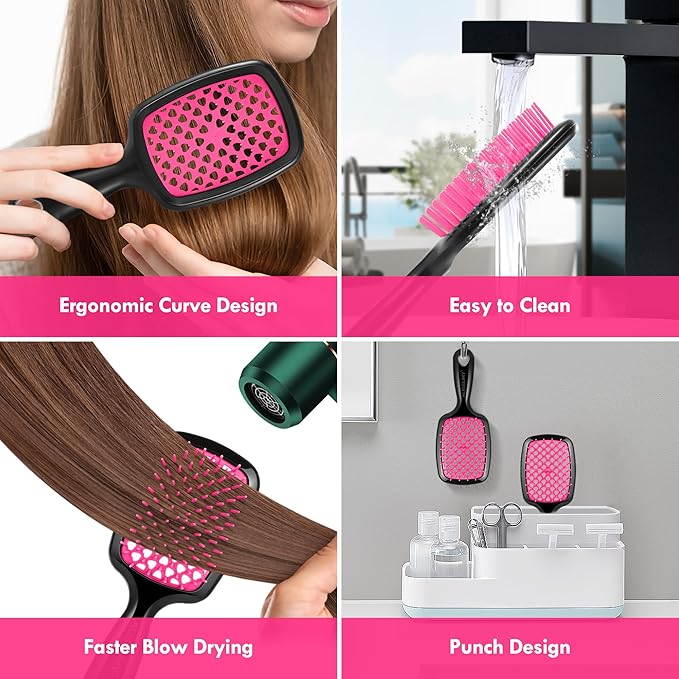 4 Pack Vented Detangling Hair Brush - Detangler Hairbrush with Soft Bristles for Effortless Tangle Free - Ideal for Wet Dry or Curly Damaged Hair for Women Men Kids